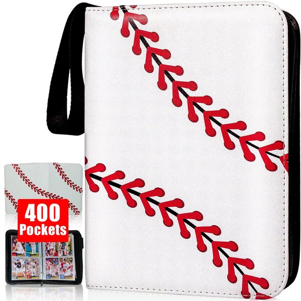 Card Binder 400 Pockets, Trading Card Binder with Sleeves, Baseball Card Binder, Trading Card Albums Sports Card Binder Collectible Fits 400 Cards with 50 Removable Sleeves