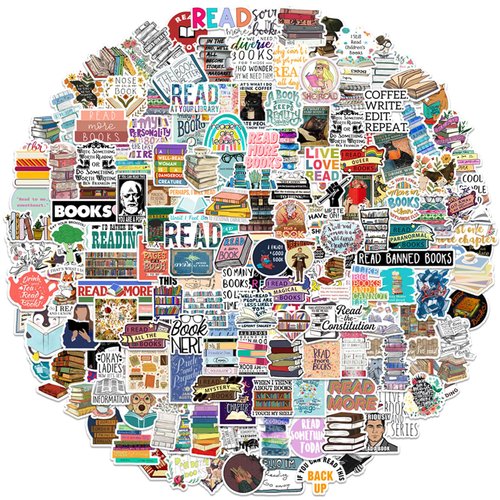 200PCS Bulk Book Stickers, Inspirational Reading Water Bottle Stickers for Kids Teens Students Teachers, Reading Lovers Book Accessories, Bookish Stickers, Vinyl Waterproof Decals