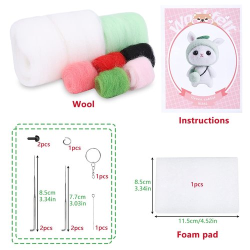 BAGERLA 1 Set Animal Needle Felting Kit, Wool Needle Felting Beginner Kits with Instructions and Needle Felting Basic Tools, Felting Needles, Foam Mat, Key Chains Needle Felting Starter Kit