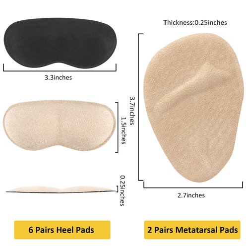 Heel Inserts for Women, 6 Pairs Heel Pads and 2 Pairs Metatarsal Pads Women, Ball of Foot Cushions for Women All Day Pain Relief, Heel Cushion Heel Grips Shoes Too Big Inserts
