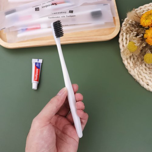 Xuezoioy Disposable Toothbrushes with Toothpaste Pack of 50,White Individually Wrapped Disposable Travel Toothbrush Kit in Bulk for Homeless,Nursing Home,Shelter,Hotel,Charity