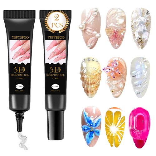 YEPYEPGO 3D Sculpting Gel for Nail Art Design Nail Rhinestone Glue No Wipe Clear Molding Gel for Carving, Drawing, Sculpture and Decoration Manicure, 2pcs