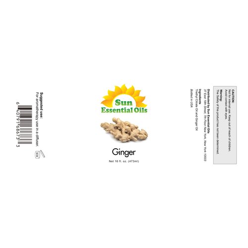 Sun Essential Oils - Ginger Essential Oil 16oz for Aromatherapy, Diffuser, Muscle Ease, Relieves Pain - Ginger Oil - Aromatherapy Oil
