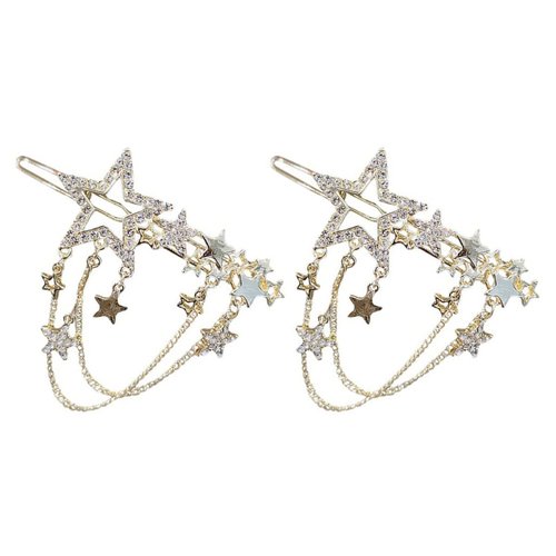 Star Hair Clips, 2pcs Silver Chinese Hair Clips Dangle Tassels For Women Girls