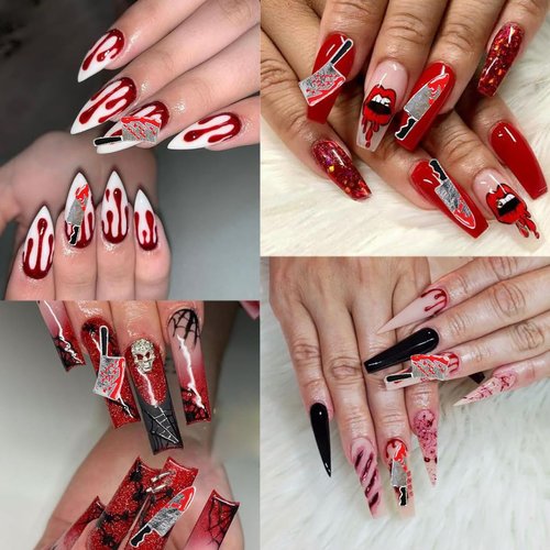 Alloy Halloween Nail Charms-16Pcs Knife Nail Art Charms 3D Metallic Silver Nail Rhinestone for Acrylic Nails Halloween Nail Gems Women DIY Nail Accessories Jewelry