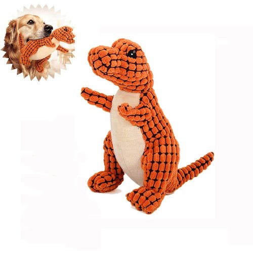 SOYATER Dino Dog Toys, Stuffed Dog Toy Plush Dog Toy, Puppy Toys, Squeaky Dog Toys, Puppy Teething Chew Toys, Dog Toys for Small Dogs, Interactive Dog Toys for Small Medium Dogs (A-Orange)