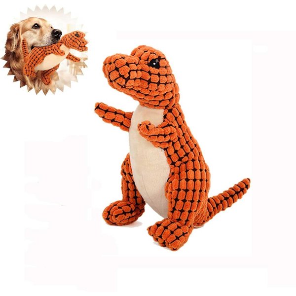 SOYATER Dino Dog Toys, Stuffed Dog Toy Plush Dog Toy, Puppy Toys, Squeaky Dog Toys, Puppy Teething Chew Toys, Dog Toys for Small Dogs, Interactive Dog Toys for Small Medium Dogs (A-Orange)
