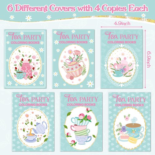 X1zuue Tea Party Coloring Books for Kids 24Pcs Bulk Tea Time Themed Mini Coloring Booklet DIY Art Drawing Book with Teapots Cups for Toddlers Kids Classroom Birthday Party Favors Goodie Bag Filler