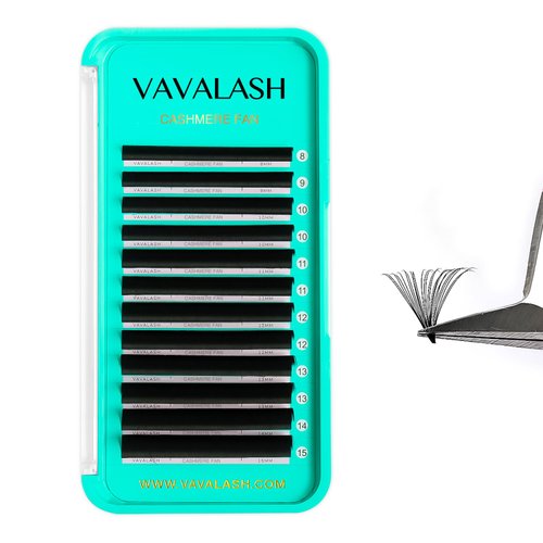 VAVALASH Cashmere Easy Fan Lashes 0.03 0.05 0.07 C/CC/D/DD Volume Lash Extensions 8MM-20MM Matte Black Self Fanning Eyelash Extensiones, Professional Supplies for Lash Artists (CC-0.03,8-15mm)