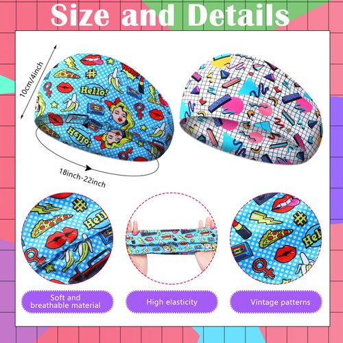 20 Pcs 80s 90s Neon Headbands for Women Retro Vintage Workout Headbands Fitness Accessories Non Slip Sports Sweatbands for Men Neon Elastic Hairband for Fitness Running Cycling Jogging Yoga Ski