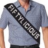 Vuzvuv Fiftylicious Birthday Sash, Funny Birthday Sash for Women, Girls,Men, Birthday Sash with Glitter Letters for Birthday Party Supplies-Silver