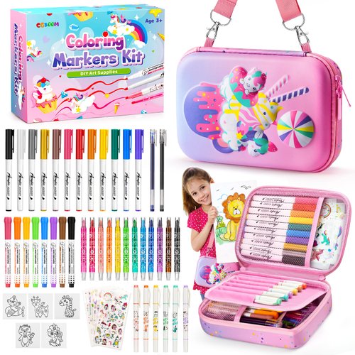 CGBOOM Scented Markers Set with Cute Pencil Case for Kids, 40 Counts Paint Markers as Art Supplies and Creativity Present to Girls, Colored Markers Set Bonus Adorable Animals Stickers for School