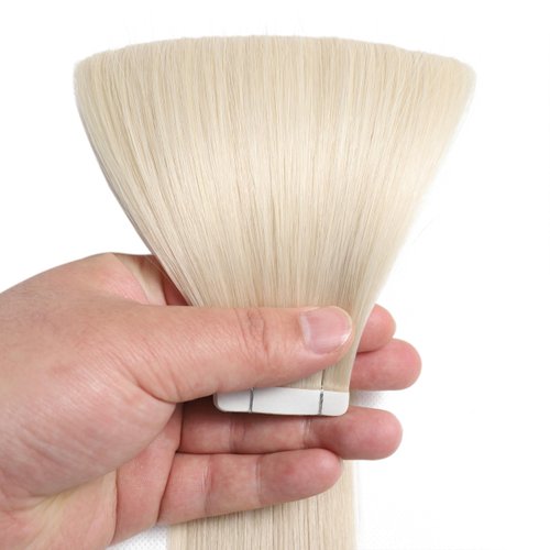 QingChang Tape in Hair Extensions Human Hair Single Donor Hair Healthy Natural Invisible Seamless Longlasting #60 White Platinum Blonde Color 12" 20pcs 30g