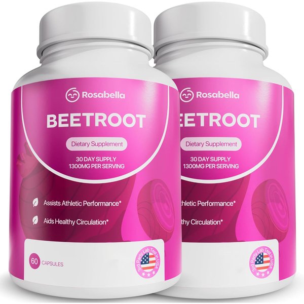 Rosabella Organic Beet Root Capsules - 1300mg Beet Root Powder Aids Healthy Circulation & Vitality, Non-GMO, Beet Root Supplement - 120 Capsules, 60-Day Supply