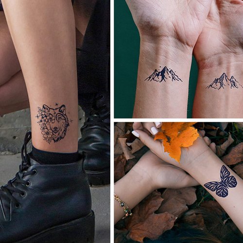 Ooopsiun Semi-Permanent Tattoos for Women Girls - Realistic Mountain Butterfly Temporary Tattoos/Waterproof/Lasts 1-2 Weeks/Fades Naturally/Body Art Stickers