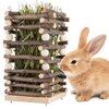 Hanging Apple Wood Rabbit Hay Feeder- Wooden Grass Shelf with 2 Hooks Biting Resistant Small Animals Feeding Hay Manager for Chinchilla Bunny Guinea Pig Hamster Gerbil Holiday Presents