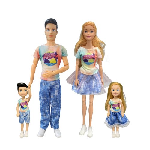 Chioldilly Interactive Family Dolls Toy Set 4pcs, Engaging and Educational Family Doll, Perfect Action Figures, for 3+ Kids Ideal Gift (A Edition)