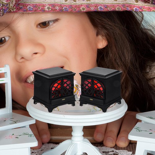 LUOZZY 1:12 Dollhouse Fireplace with LED Light Miniature Dollhouse Furniture Accessories, Black