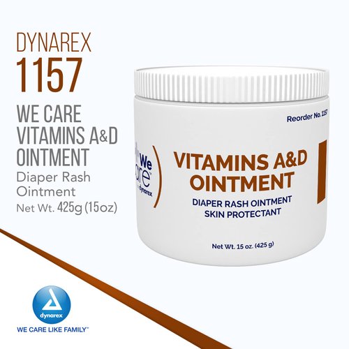 Dynarex Vitamins A & D Ointment, Ointment with Vitamin A and Vitamin D Skin Protectant, for Diaper Rash and Discomfort, White, 15 oz Jar