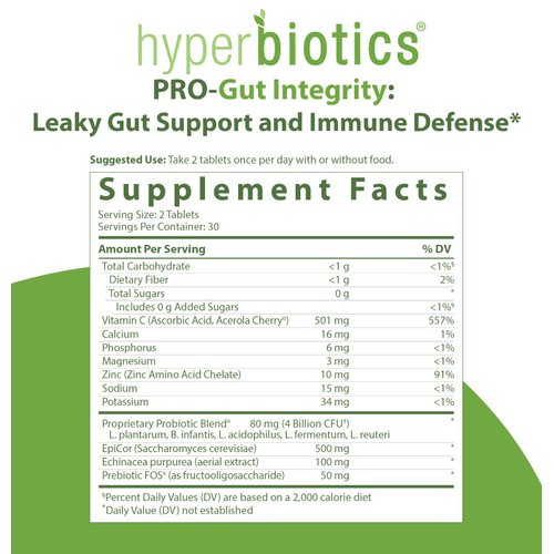 Hyperbiotics Pro Gut Integrity, Immune Probiotics | Vegan Time Release Capsules | Probiotics for Women and Men | Vitamin C, Echinacea, Zinc | Digestive & Gut Health | 60 Count