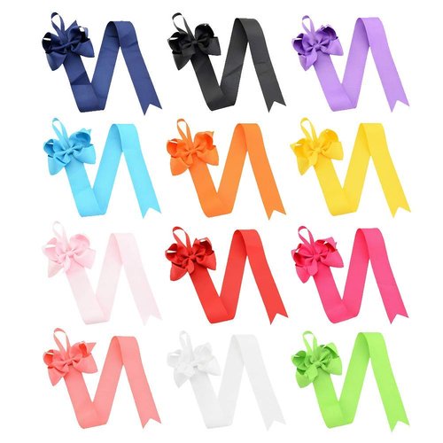 12PCS 26'' Long Multicolor Kids Girls Ribbon Hair Bow Holder Headband Hair Clip Storage Organizer Hanger Hair Accessories for Girls Room Wall Hanging Decor (Random Color)