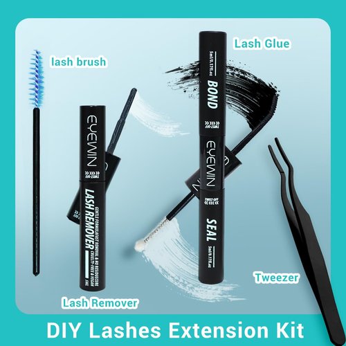 Lash Clusters DIY EyeLash Extension Kit 320PCS Individual, 0.07C/D Curl 9-16MIX 30D Cluster Lashes Extension Kit with Applicator Lash Bond&Seal Glue Remover for Eyelash Extensions Beginners