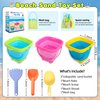 Xgunion Collapsible Beach Sand Bucket 3 Packs Foldable Sand Buckets Set with Shovels & Mesh Bag Collapsible Beach Toys for Kids Summer Sand Buckets for Kids Cruise Beach Essentials