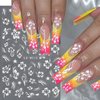 Spring Flower Nail Stickers, 4 Sheets 5D Hibiscus Nail Art Stickers Decals Embossed White Pink Elegant Floral Petal Wavy Line Strip Tropical Leaf Nail Supplies for Women Spring Nail Design Decoration