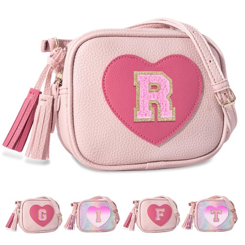 Birthday Gifts for 2 3 4 5 6 7 8 9 10 Year Old Girl,Cute Little Girl Purse Toddler Purse for Kids Wallet,Small Initial Shoulder Crossbody Bag,Personalized Christmas Gift for Daughter Baby(Pink,R)