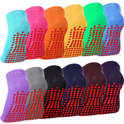 Geyoga 12 Pairs Non Slip Socks Women Yoga Socks with Grips Pilates Socks Hospital Anti Slip Gripper Ballet Fitness Socks