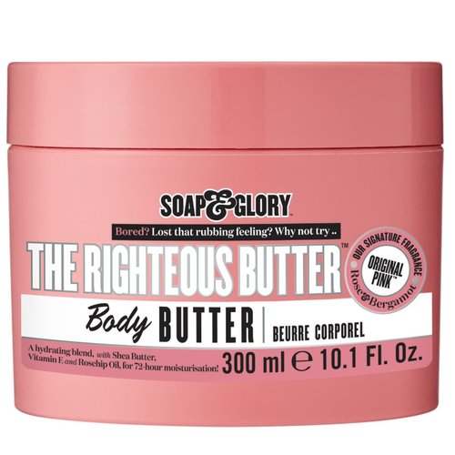 Soap & Glory The Righteous Moisturizing Body Butter - Hydrating Body Moisturizer for Dry Skin with Shea Butter, Vitamin E & Rosehip Seed Oil - Rich Body Cream for Women & Men (300ml)