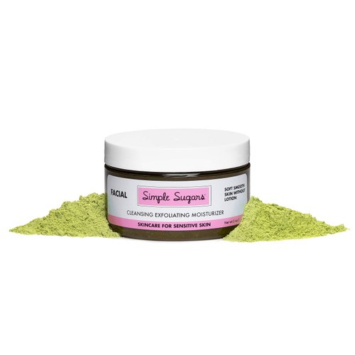 Simple Sugars Green Tea Facial Cleansing Exfoliating Moisturizer for Sensitive Skin, Combination Skin, Eczema, Dry Skin, Psoriasis