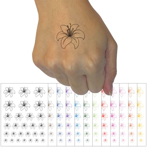 Tiger Lily Flower Temporary Tattoo Water Resistant Fake Body Art Set Collection - White (One Sheet)