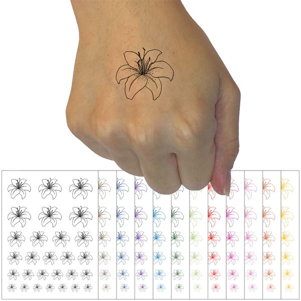 Tiger Lily Flower Temporary Tattoo Water Resistant Fake Body Art Set Collection - White (One Sheet)