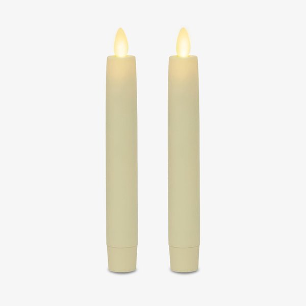 Luminara Set of 2 Moving Flame LED Tapers (1x6-inch), Flameless Candle, Flat Top, Smooth Real Wax, Unscented (Ivory)