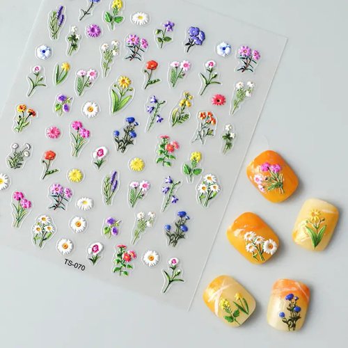 Flower Nail Art Stickers Spring Flowers Nail Stickers 5D Embossed Flowers Nail Decals Colorful Floral Plants Design Self-Adhesive Nail Art Supplies Cute Nail Sliders for Women DIY Nail Decorations