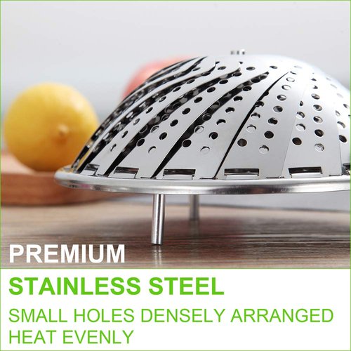 FOFAYU Vegetable Steamer Basket for Cooking, Stainless Steel Veggie Fish Food Steamer Basket, Folding Expandable Steamers to Fit Various Size Pot