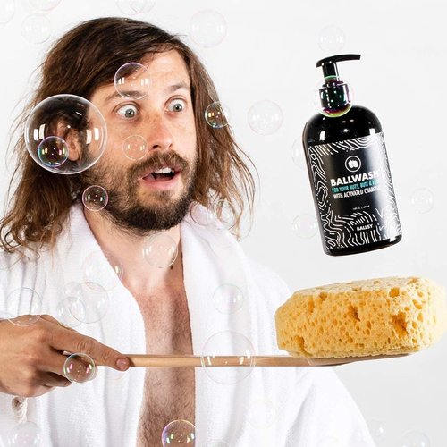Ballsy Give-A-Sack Ballwash Charcoal Body Wash for Men - Moisturizing Men’s Bodywash with Coconut Oil – Soap for Men & Great for your Most Intimate Areas, 16 Oz with Pump, Mint & Mandarin