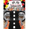 Remagr 24 Pcs Race Car Theme Birthday Party Supplies, 8 Pcs Traffic Cones, 12 Pcs Black and White Checkered Flags, 2 Pcs Inflatable Tire Tubes, Black Floor Runner, Checkered Tablecloth(Classic Style)