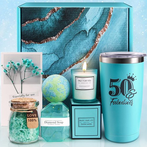 50th Birthday Gifts for Her, 50th Birthday Gifts for Women, Happy 50th Birthday Basket Gifts Box for Grandma Mom Wife Sister Best Friend Coworker Bestie, 50 Year Old Birthday Gifts for Women
