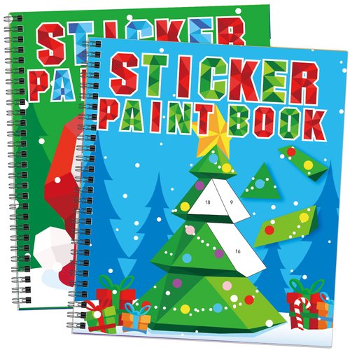 2PCS Christmas Crafts for Kids Ages 4-8 Sticker Paint Books Includes Elf Santa Penguins Snowman and More Designs Gift Party Create 20 Pictures Sticker Sheets are Separate