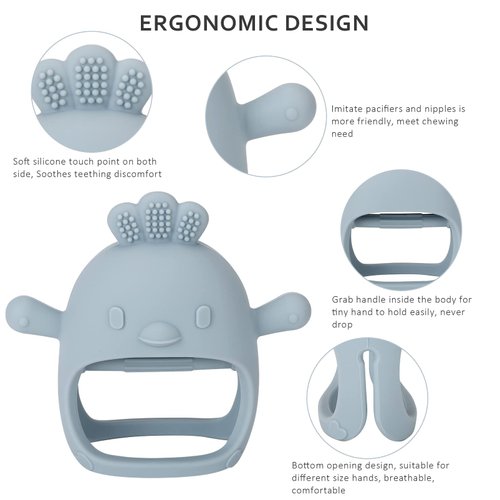 Socub Silicone Baby Teether Toy for Infants 3+ Months, BPA Free Anti-Drop Silicone Mitten Teething Toy for Soothing Sore Gums, Baby Chew Toys for Sucking Needs, Olive