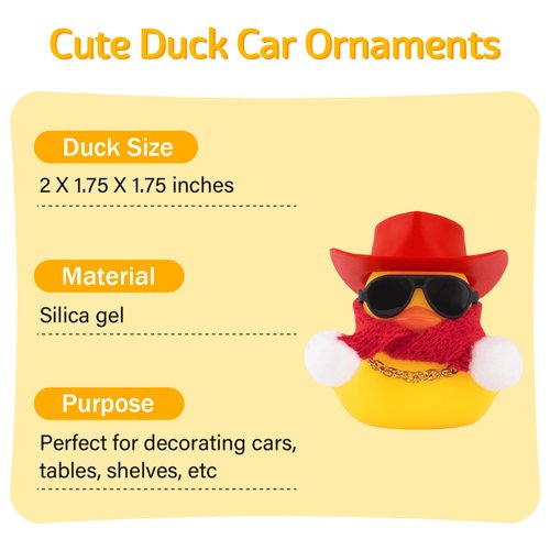 wonuu Winter Rubber Duck with Knitted Scarf Sunglasses Necklace Cowboy Hat, Mini Ducky for Home Party Ornament Car Accessories Dashboard Decoration, Red