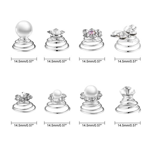 40 Pieces Spiral Hair Pins Swirl Hair Twists Coils Rhinestone Hair Spiral Jewelry Hair Pin Clip Accessories for Wedding Bridal Party Favors, 8 Styles