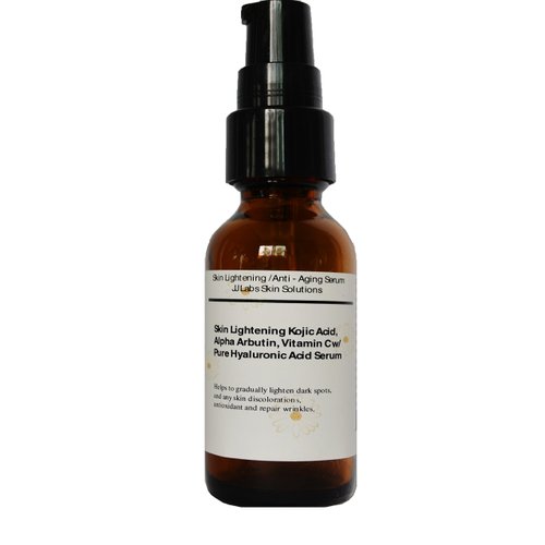 Skin Lightening, Anti-Aging Serum with Kojic Acid, Arbutin,Vitamin C, Hyaluronic acid (1.2oz, Pump Dispenser)