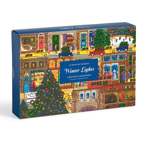 Galison Winter Lights Christmas Countdown – 12 Days of Puzzles Featuring Images of Winter City Fun