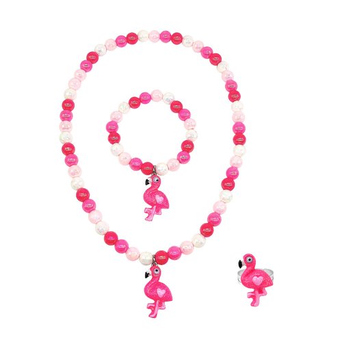 Elesa Miracle Little Girl Plush Purse Handbag Kids Necklace Pretend Play Toy Playset Jewelry Crossbody Purse for Children Toddler Baby Girls, Flamingo