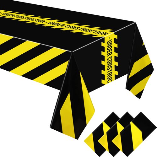 3 Pieces Construction Tablecloth Black Racetrack Party Tablecover for Kids Racing Car Theme Birthday Party Supplies Runner Plastic Rectangular Table Cover Table Decorations for Birthday Party Supplies