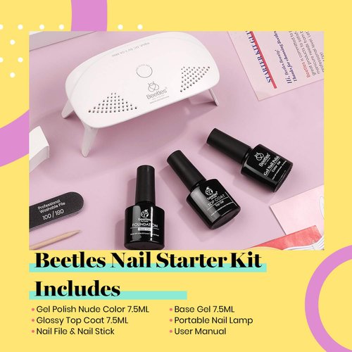Beetles Nude Gel Nail Polish Kit with UV LED Light and Base Gel Top Coat Starter Kit, Soak Off Popular Nude Gel Polish Set with Nail Lamp Nail File for DIY Home Manicure Gift for women