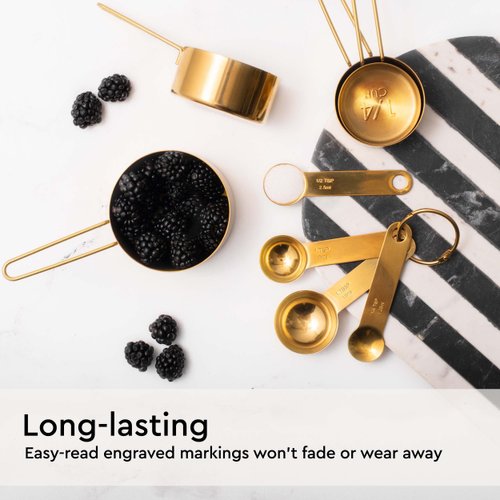 Gold Measuring Cups and Spoons Set - Stackable, Stylish, Sturdy 8-Piece Gold Measuring Spoons Set - Cute Measuring Cup Set, Gold Kitchen Accessories, Gold Kitchen Utensils